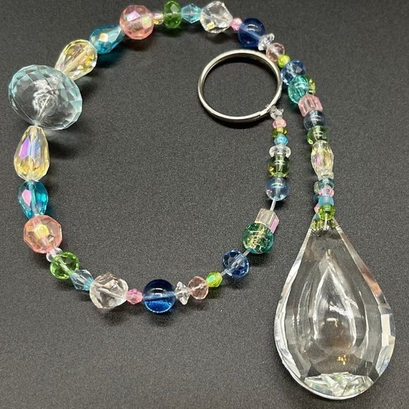 Handmade Beaded Suncatcher  - Pastel  - Clear Crystal Prism - Hanging Decor - Picture 2 of 14